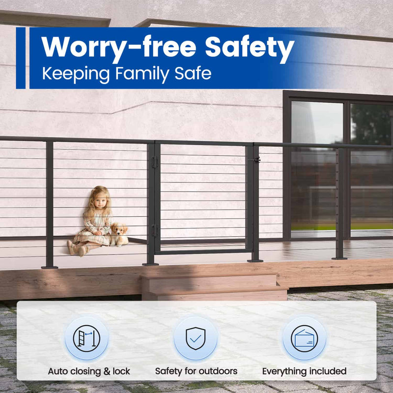 Load image into Gallery viewer, key-features-of-42-inch-black-aluminium-outdoor-deck-gate-2