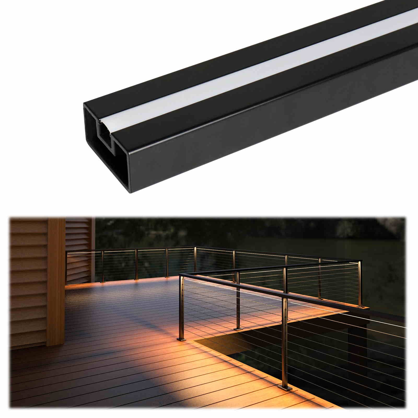 Muzata 6'6" LED Lights Black Handrail HL11 | Muzata