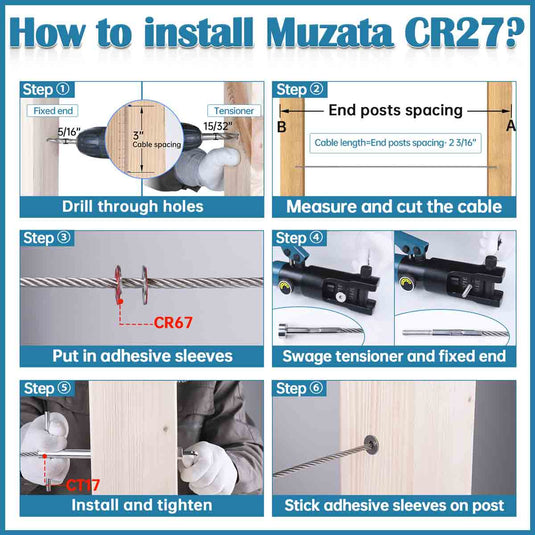 Muzata Invisible Cable Railing Tensioner and Terminal Flat Head 3/16
