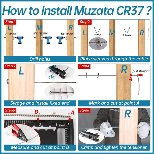 Muzata 1/8" Invisible Cable Railing Tensioner and Terminal Swage Round Head CR37 20Pair - Muzata