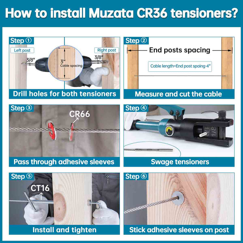 Load image into Gallery viewer, Muzata Invisible Cable Railing Tensioner Flat Head 1/8" 20Pack CR36 - Muzata