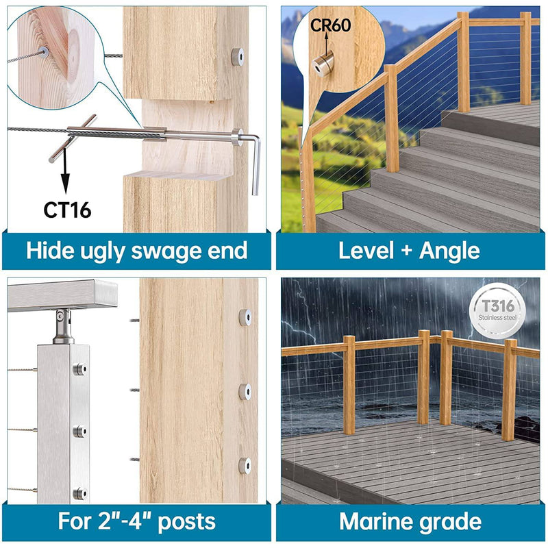Load image into Gallery viewer, Muzata Invisible Cable Railing Tensioner Flat Head 1/8" 20Pack CR36 - Muzata