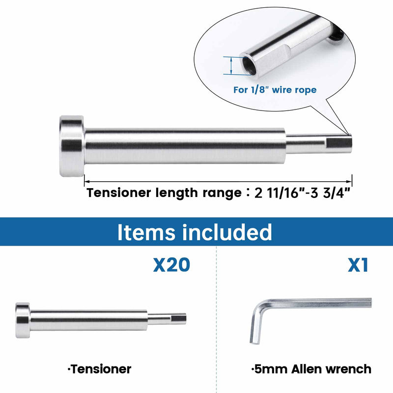 Load image into Gallery viewer, Muzata Invisible Cable Railing Tensioner Flat Head 1/8" 20Pack CR36 - Muzata