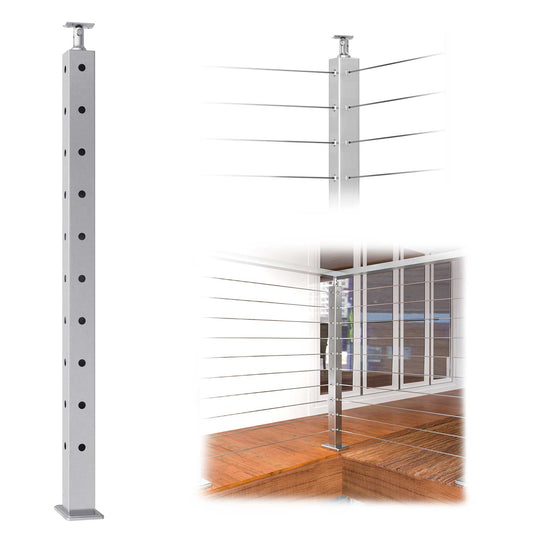 Muzata Cable Railing Post L-drilled 36"x2"x2" (Post Body 33'') Angle Top Stainless Steel Brushed Post, PS01 LC4S - Muzata