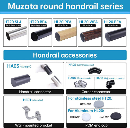 Muzata 6'6" Round Handrail 2"OD Stainless Steel Black HT20 BP4 - Muzata