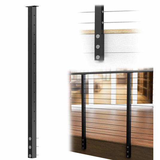 Muzata 42''x2''x2'' Level-drilled Side Mount Black Post PF02 BH4L - Muzata