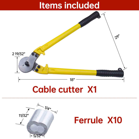 Muzata 18" Heavy Duty Cable Cutter with 10Pcs Ferrules CR03 - Muzata
