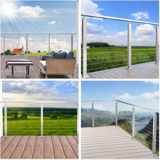 Muzata Cable Railing Post Level-drilled 36"x2"x2" (Post Body 33'') Angle Top Brushed Stainless Steel, PS01 LH4S - Muzata