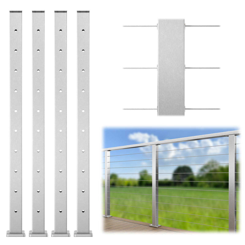 Load image into Gallery viewer, Muzata Cable Railing Post Level-drilled 42"x2"x2" (Post Body 41") Flat Top Brushed Stainless Steel, PS02 LH4L - Muzata