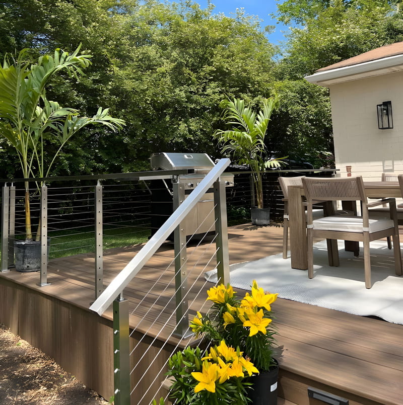 Copper Cable Railing Upgraded Deck with Brushed Cable Railing – Muzata