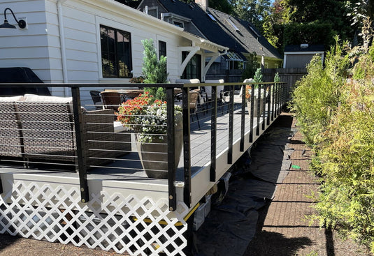 Black Side Mount Cable Railing for a Deck