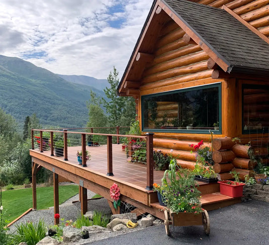 Scenic Wood Deck with Cable Railing Overlooking Mountain Views