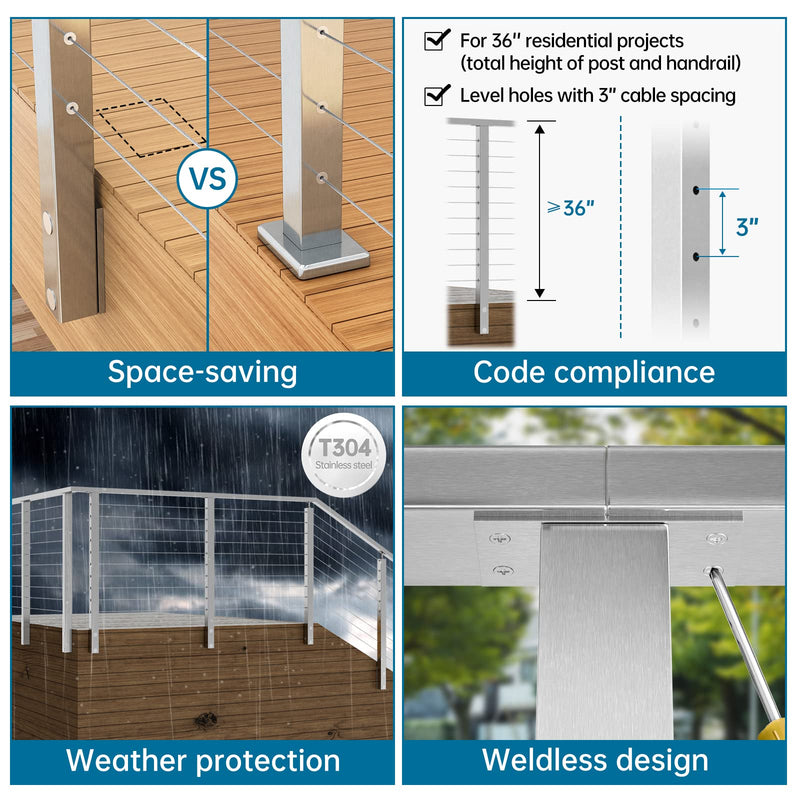 Side Fixation Railing Brushed Side Mount Cable Railing System for Horizontal | Muzata