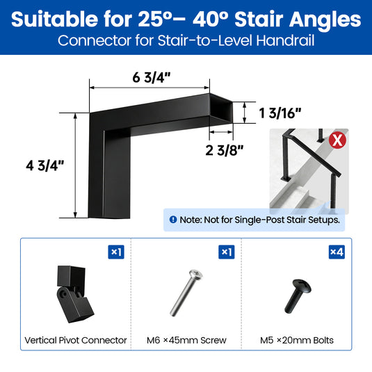 Muzata Black Stainless Steel Handrails Connector for Stair to Level HA46 BP4