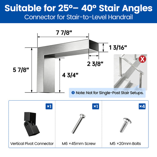 Muzata Brushed Stainless Steel Handrails Connector for Stair to Level HA46