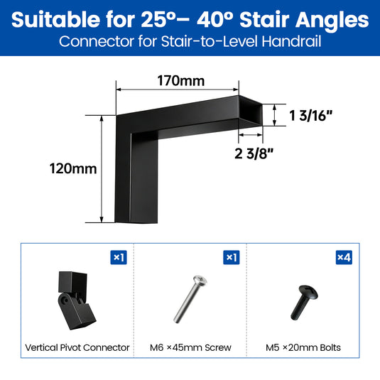 Muzata Black Stainless Steel Handrails Connector for Stair to Level HA46 BP4