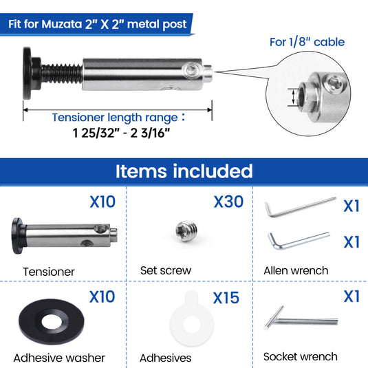 Muzata 1/8" Black Invisible Swageless Cable Railing Tensioner CB04