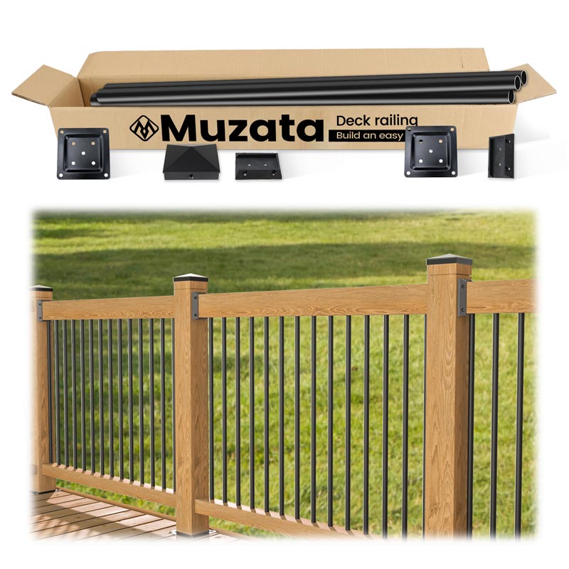 Muzata Aluminum Black Deck Railing System, One-Stop Service All-in-One DIY Kit