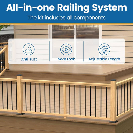 Muzata Aluminum Black Deck Railing System, One-Stop Service All-in-One DIY Kit