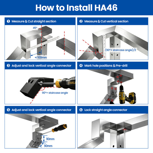 Muzata Brushed Stainless Steel Handrails Connector for Stair to Level HA46