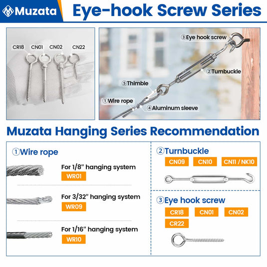 Muzata 3.3Inch M6 Screw Eye Hook CR18