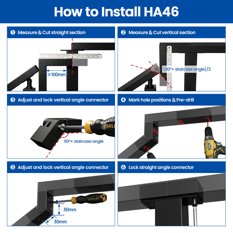Load image into Gallery viewer, Muzata Black Stainless Steel Handrails Connector for Stair to Level HA46 BP4

