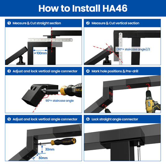 Muzata Black Stainless Steel Handrails Connector for Stair to Level HA46 BP4