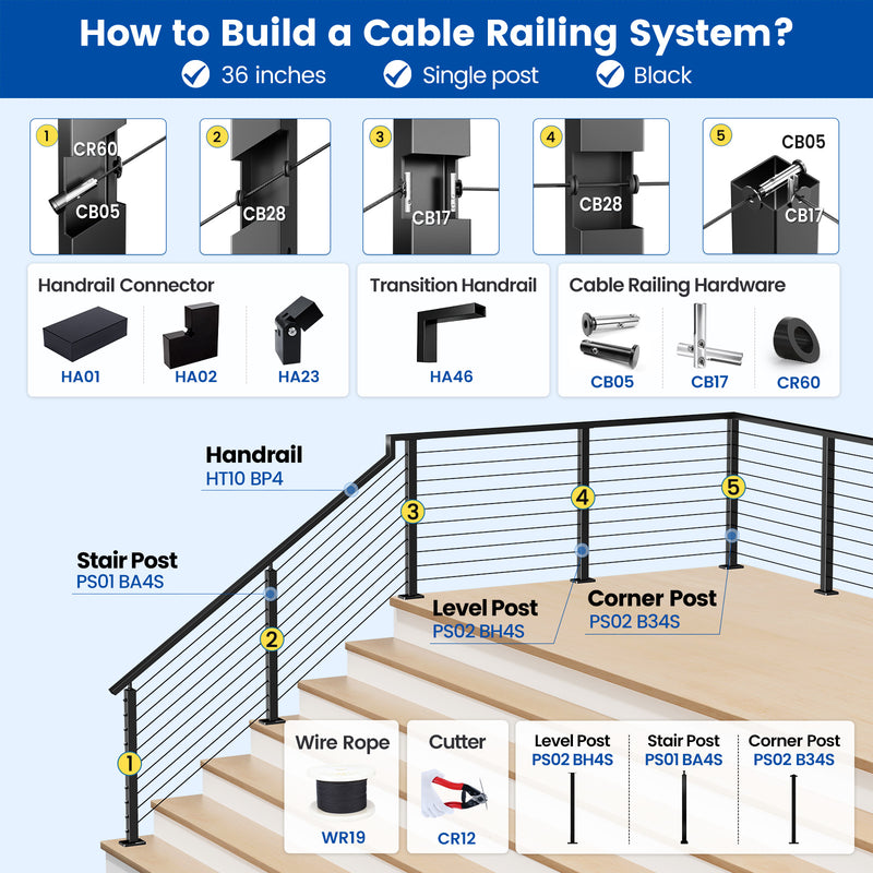 Load image into Gallery viewer, Muzata Black Stainless Steel Handrails Connector for Stair to Level HA46 BP4
