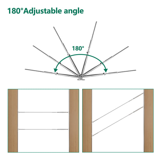 Benfar™ 6 Pairs T316 Stainless Steel 180°Adjustable Angle 1/8" Cable Railing Kit for Wood Posts Adjustable Swage Turnbuckle