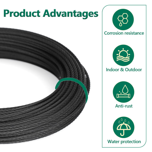 Benfar™ 1/8" x 150ft 7x7 T316 Black Cable Coil for cable railing indoor outdoor