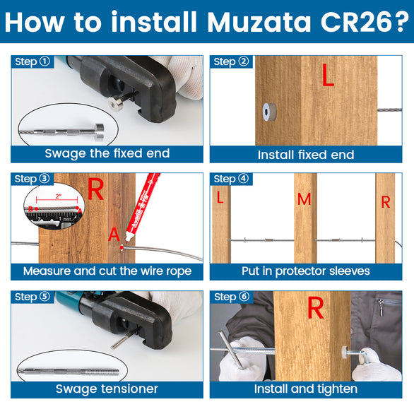 Step-by-step installation guide for Muzata CR26 cable railing system