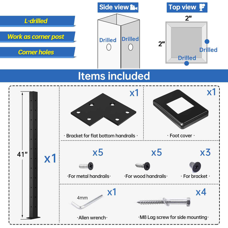 Load image into Gallery viewer, Muzata 42&quot; Black Stainless Steel Top Mount Corner Post, PS02 B34L
