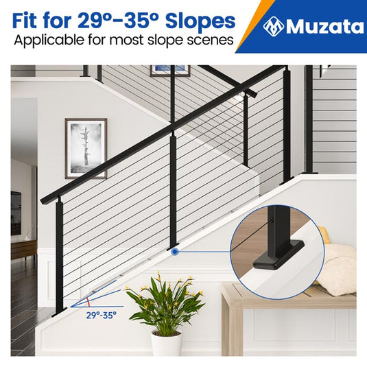 Muzata 36"x1"x2" T304 Black Adjustable Top Slope Post for 25-40 Degrees Slope, PR11 BA4S