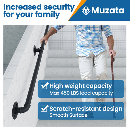 Muzata Black Galvanized Steel Pipe Handrail HW20 BBG