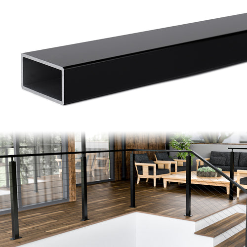 Muzata black aluminum flat handrail for cable railing system