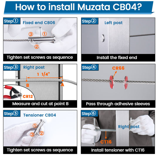 Muzata 1/8" Invisible Swageless Cable Railing Tensioner CB04 - Muzata