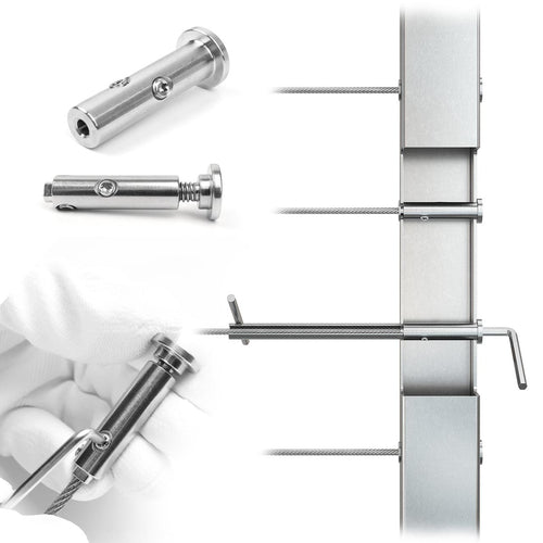 Muzata CB05 swageless cable railing tensioner components in stainless steel.
