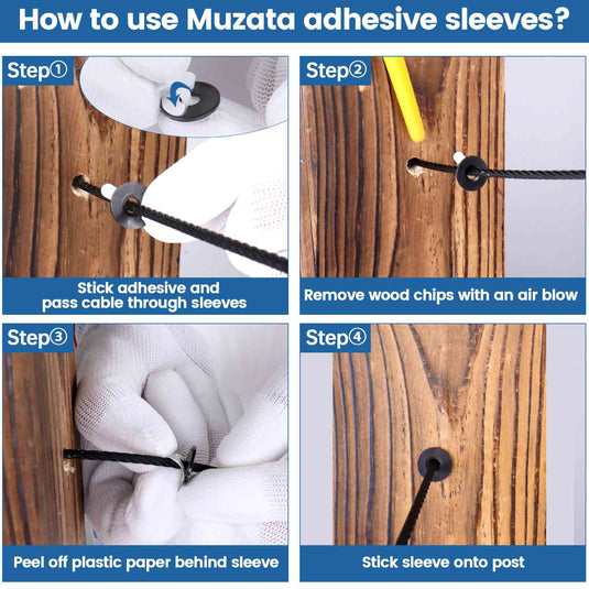 Muzata Black T316 Adhesive Sleeves of Multiple Holes For Wood Metal Posts CR91