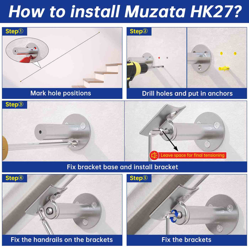 Load image into Gallery viewer, Muzata T304 Brushed Round Wall Mounted Handrail , HK27 SL4
