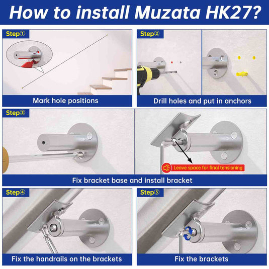 Muzata T304 Brushed Round Wall Mounted Handrail , HK27 SL4