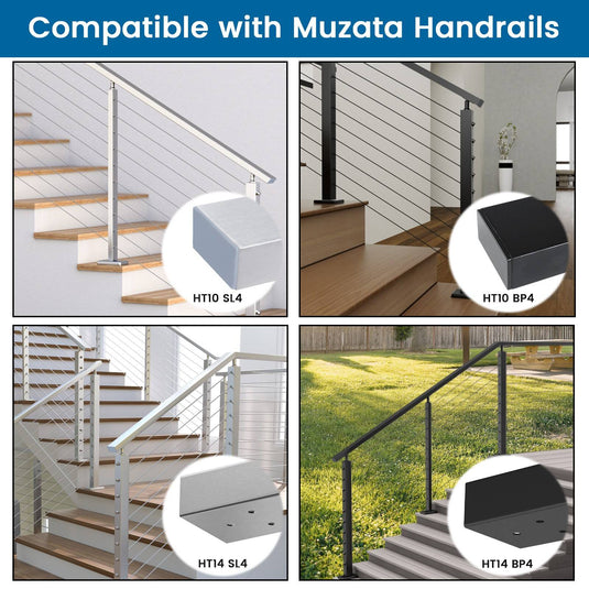 Muzata Flat Stainless Steel Handrail Accessories End Cap Grey 2Pack, HA12 GNP