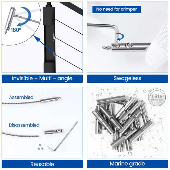 Muzata CB17 installation guide showcasing swageless, reusable cable railing components