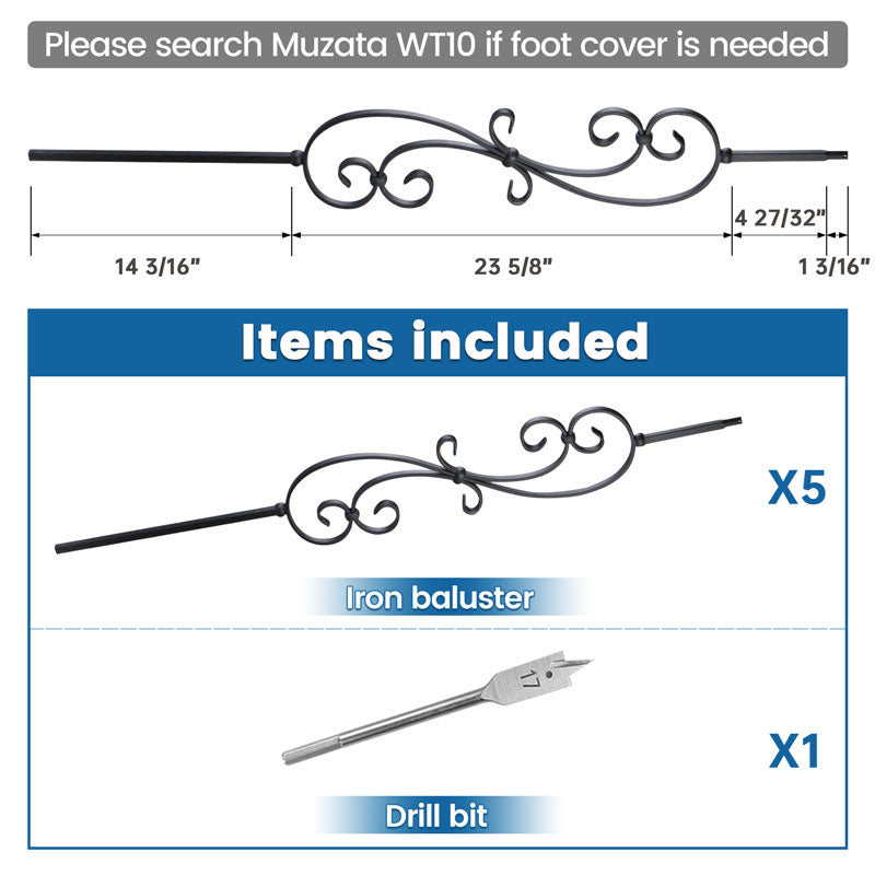 Load image into Gallery viewer, Muzata 44&#39;&#39; S-Shaped Black Balusters WT03
