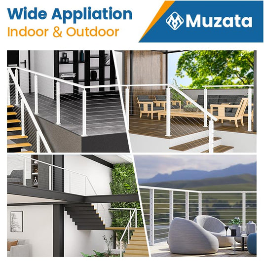 Muzata 6'6" White Flat Stainless Steel Handrail HT10 WP4