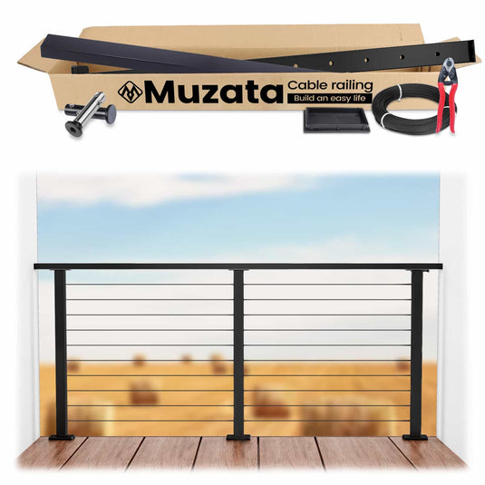Muzata 36" 6.5ft Black Surface Mount All-in-One Cable Railing System DIY Kit, One Stop Service Complete Set