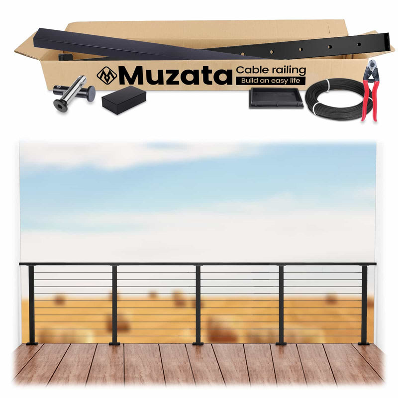 Load image into Gallery viewer, Muzata 36&quot; 13ft Black Surface Mount All-in-One Cable Railing System DIY Kit, One Stop Service Complete Set
