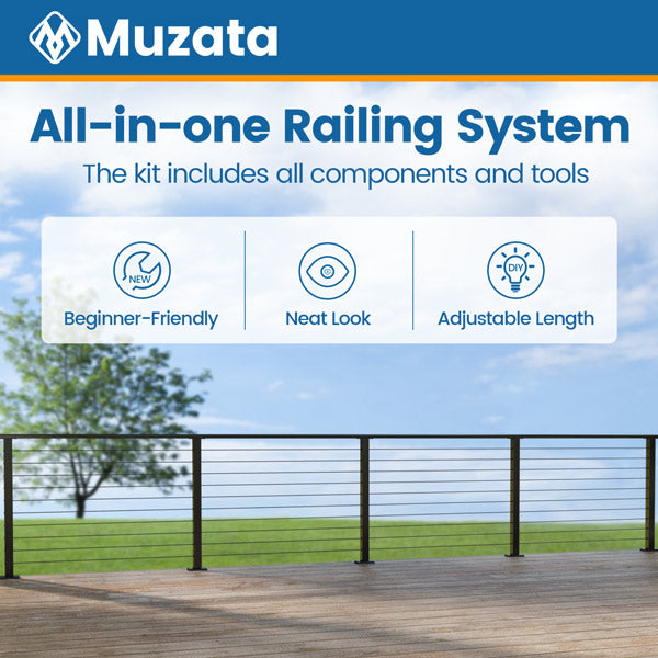 Load image into Gallery viewer, Muzata 36&quot; 6.5ft，13ft，20ft Complete Set Cable Railing System, One Stop Service All-in-One DIY Kit Fit
