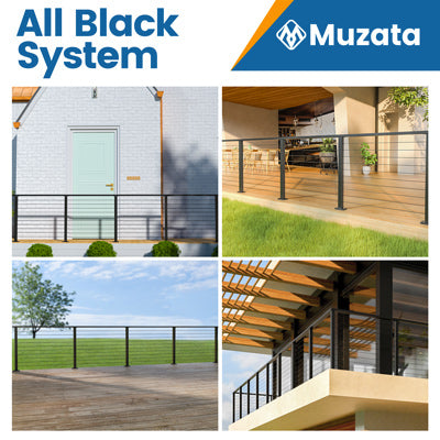 Muzata 36" 13ft Black Surface Mount All-in-One Cable Railing System DIY Kit, One Stop Service Complete Set