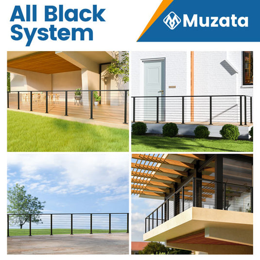 Muzata 36" 19.5ft Black Surface Mount All-in-One Cable Railing System DIY Kit, One Stop Service Complete Set
