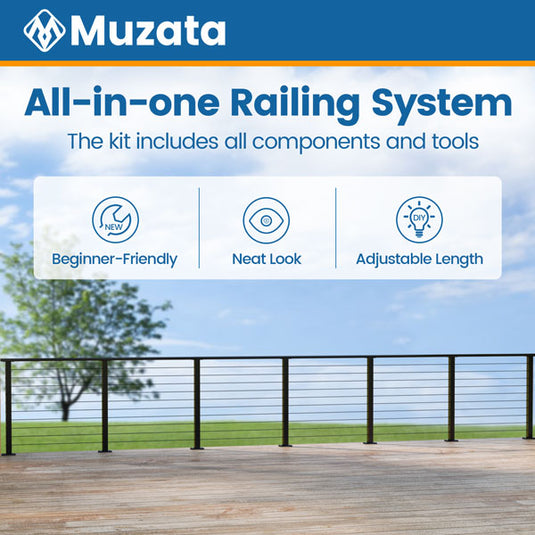 Muzata 36" 6.5ft，13ft，20ft Complete Set Cable Railing System, One Stop Service All-in-One DIY Kit Fit